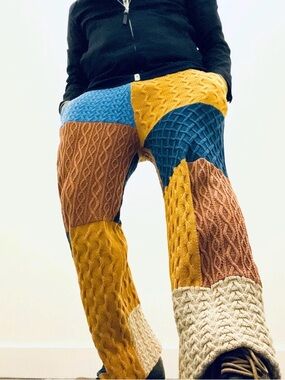 YTG - YITAl Patchwork Retro Knit Pants with Pockets EUC Size Medium